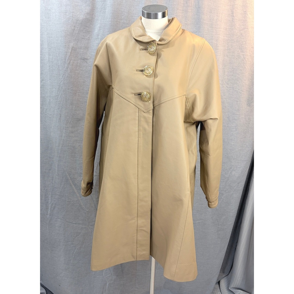 Charles Klein Leather Coat Beige Faux‎ Shearling Lined 90s Minimalist Large
